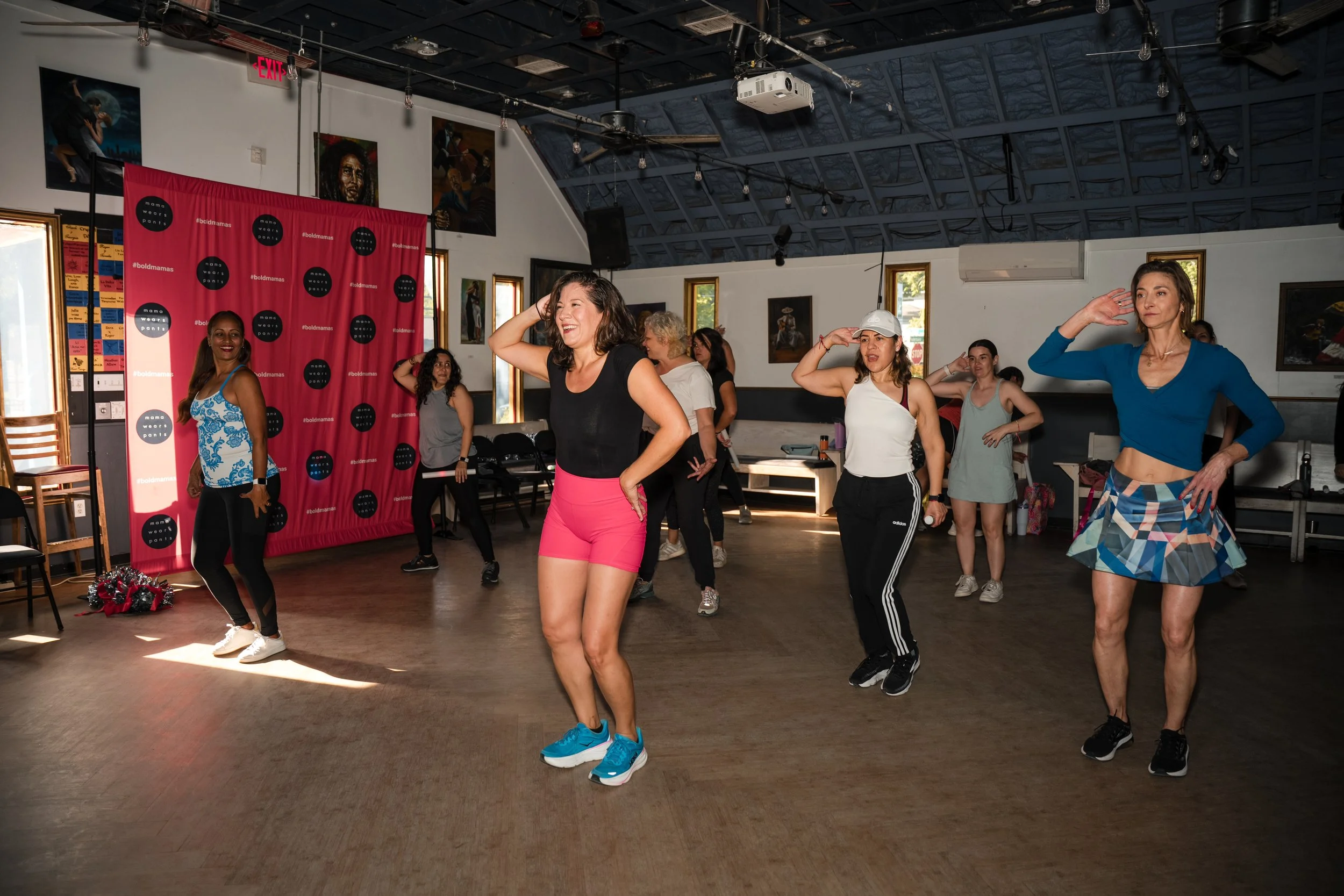 One of Bold Mama Fitness event called Mama's Dance Party, hosted by Melissa Acosta from mama wears pants.