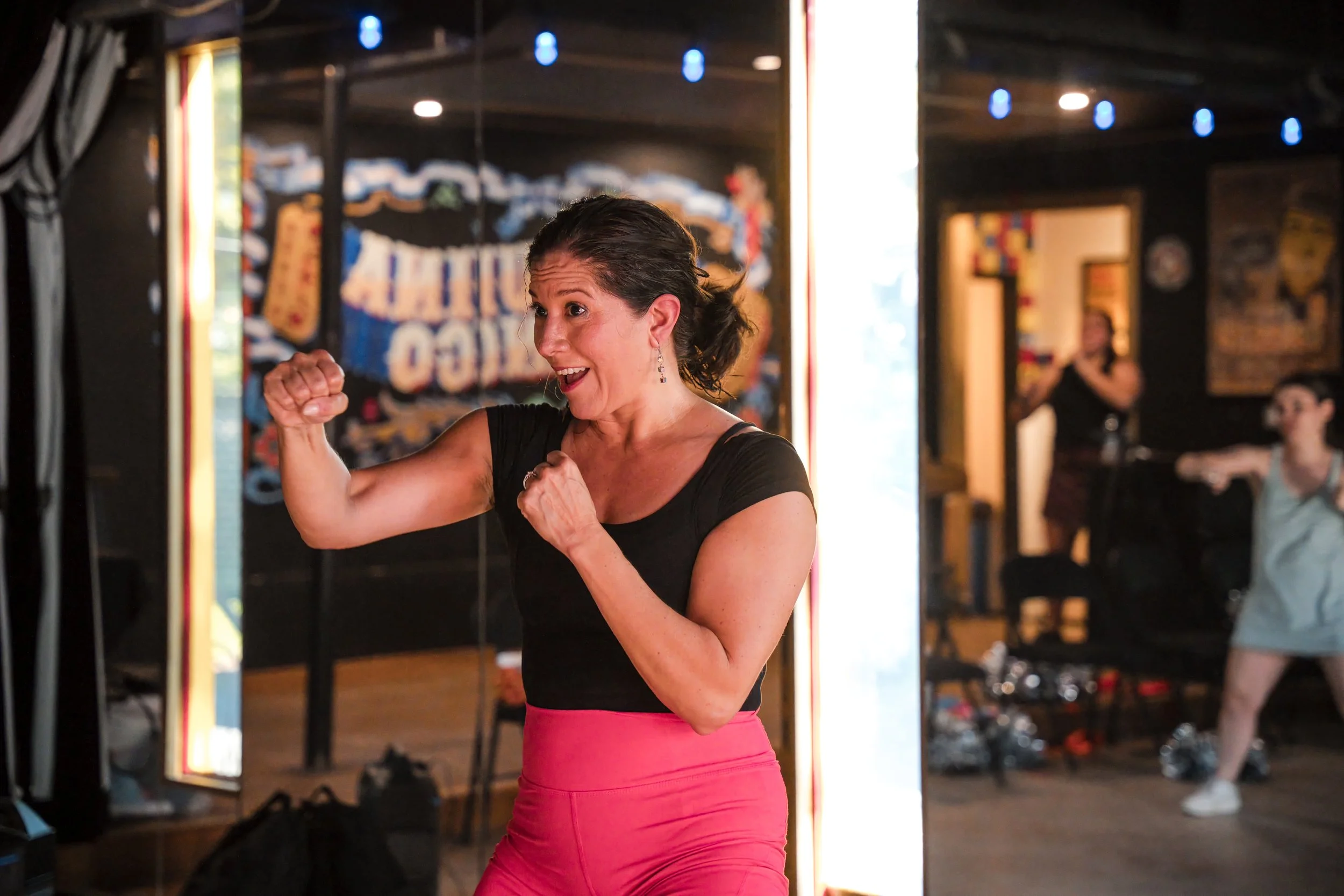 One of Bold Mama Fitness event called Mama's Dance Party, hosted by Melissa Acosta from mama wears pants.
