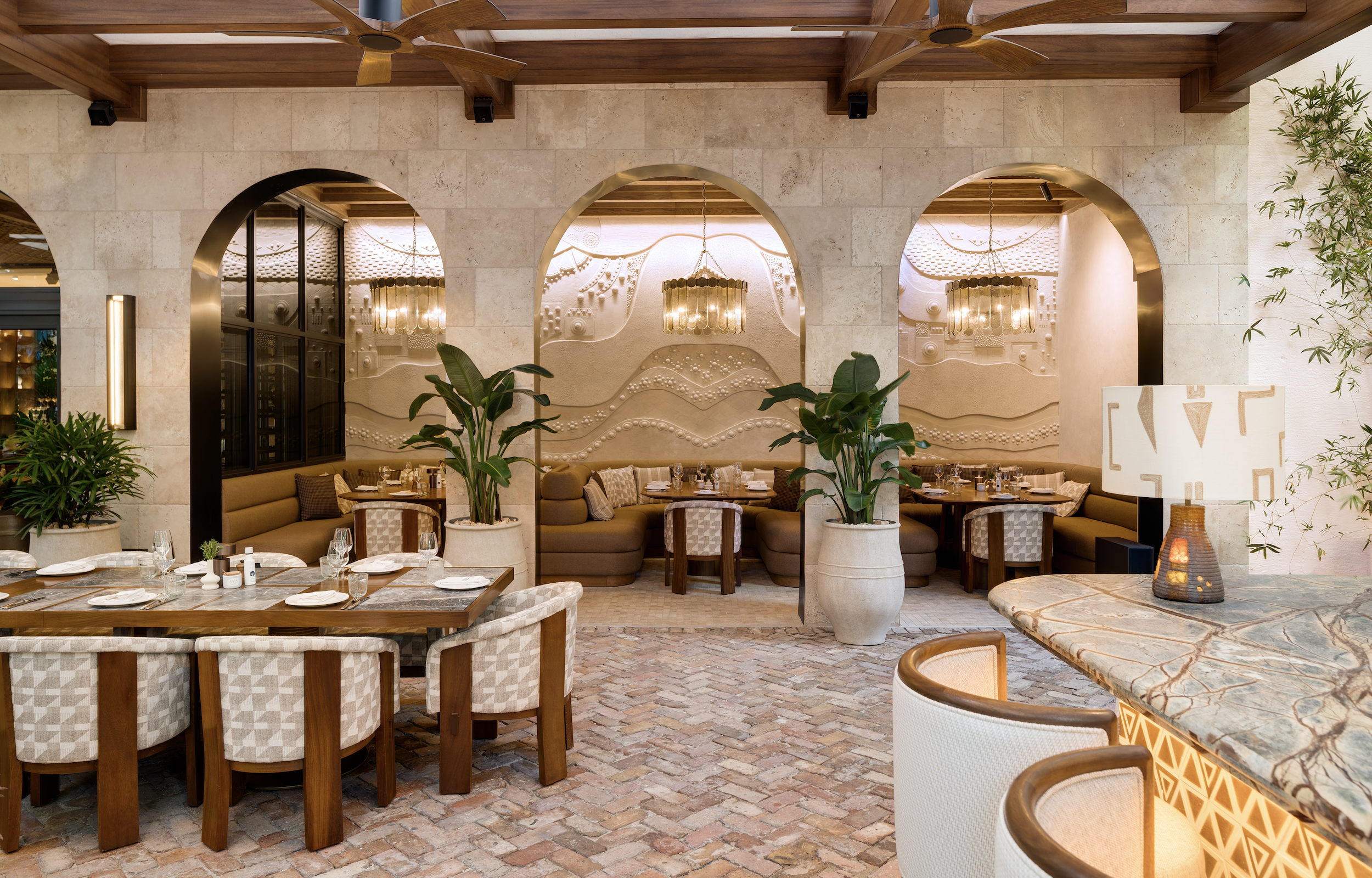 Display of minimalistic decoration and designs from the Cycladic and Mediterranean region in AVA Coconut Grove