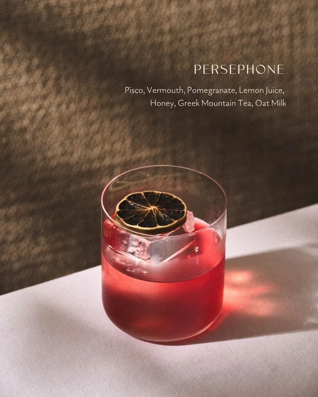Indulge in 'Persephone' blending pomegranate and stone fruit with gentle herbal undertones and a smooth finish. Join us at AVA Coconut Grove and savor the flavors of the Mediterranean. #AVAMediterrAegean | #PAREA