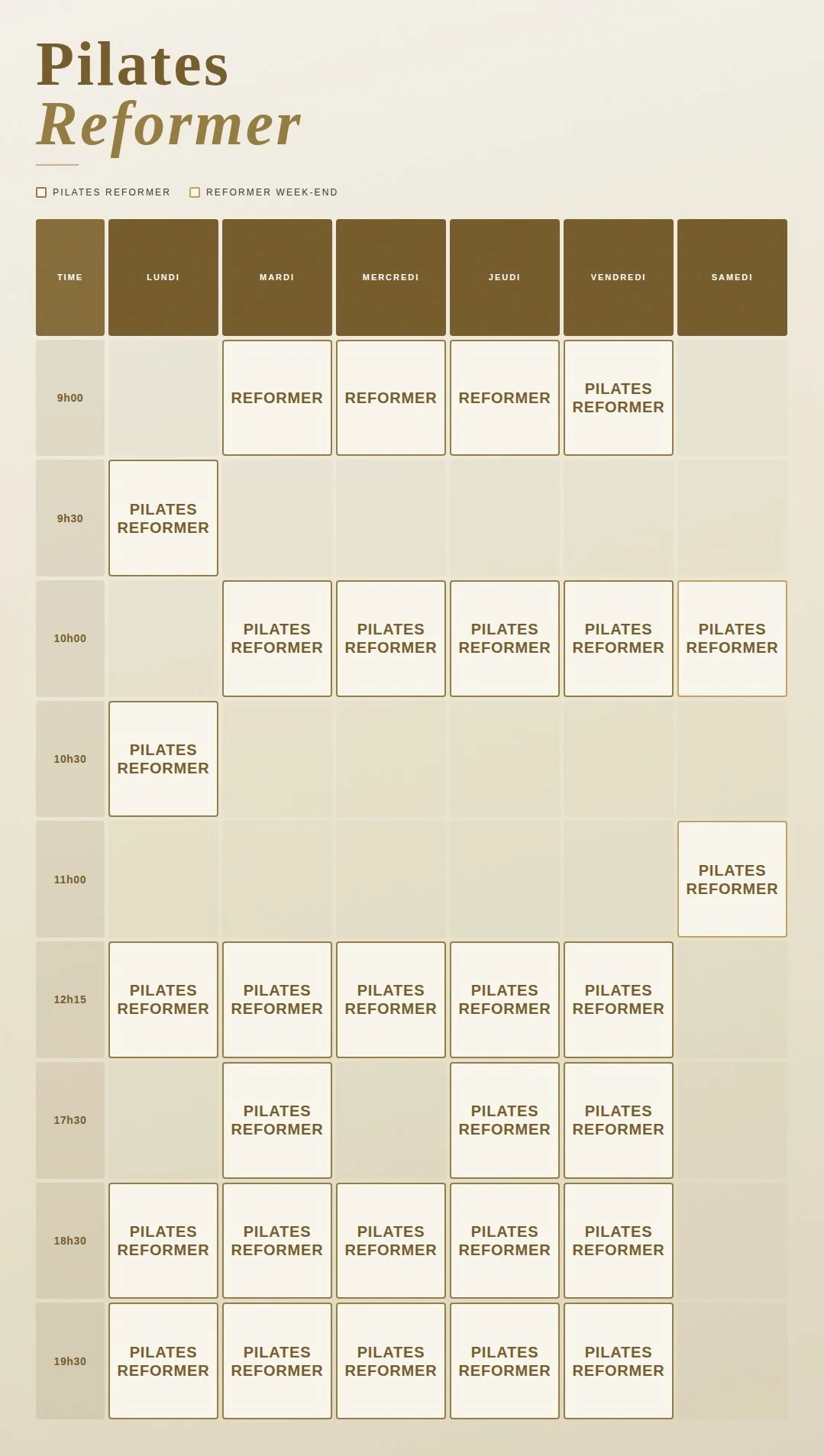 Planning cours Pilates Reformer SFC Sports Fitness Center La Valette du Var