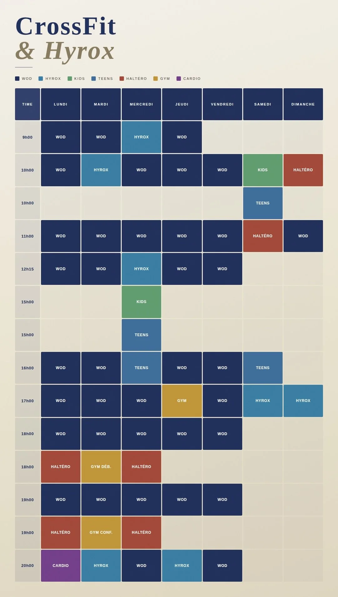 Planning CrossFit et Hyrox SFC Sports Fitness Center La Valette du Var - WOD KIDS TEENS HALTÉRO