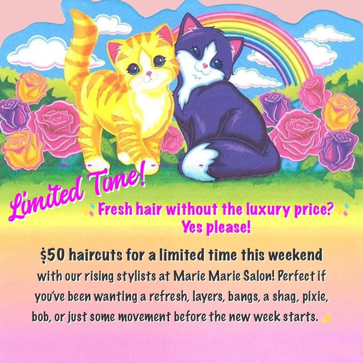 ✨Fresh hair without the luxury price tag? Yes please✨

Our rising stylists are now offering $50 haircuts for a limited time this weekend at Marie Marie Salon! Perfect if you&rsquo;ve been wanting a refresh, layers, bangs, a shag, pixie, bob, or just 