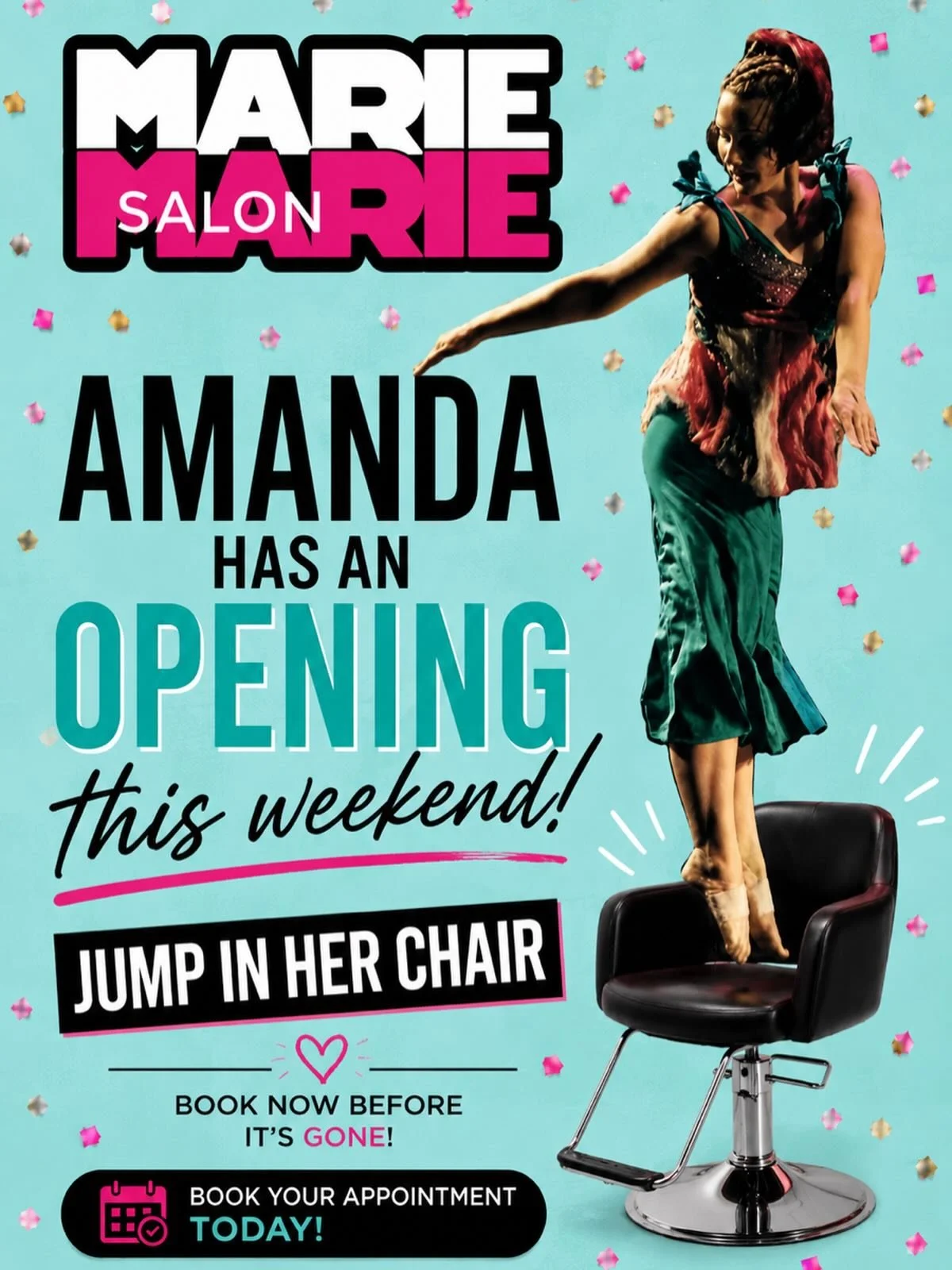 What are you waiting for? 💇🏻&zwj;♀️ Jump in Amanda&rsquo;s chair while you can! 🤸🏽🤸🏽🤸🏽 call/text 404-849-9970