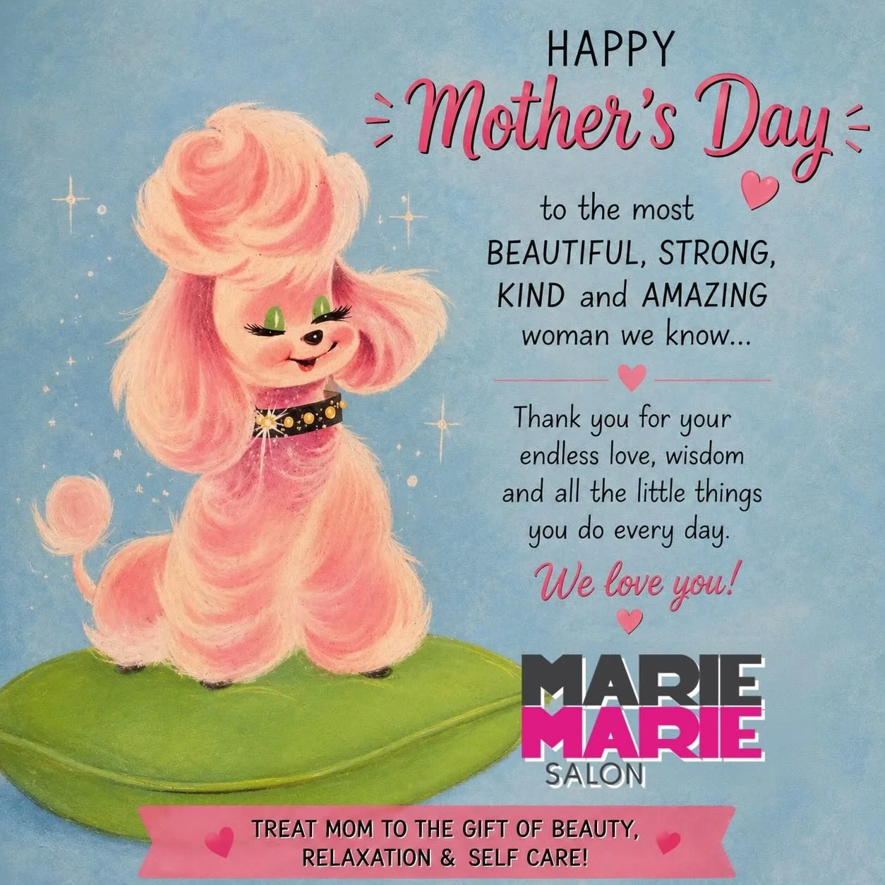 Happy Mother&rsquo;s Day from all of us at Marie Marie Salon 💖🌸

Fun fact: owner Jenny Malibu is an avid vintage stationery collector, and this adorable Mother&rsquo;s Day artwork was pulled from her personal collection to celebrate our love of ret
