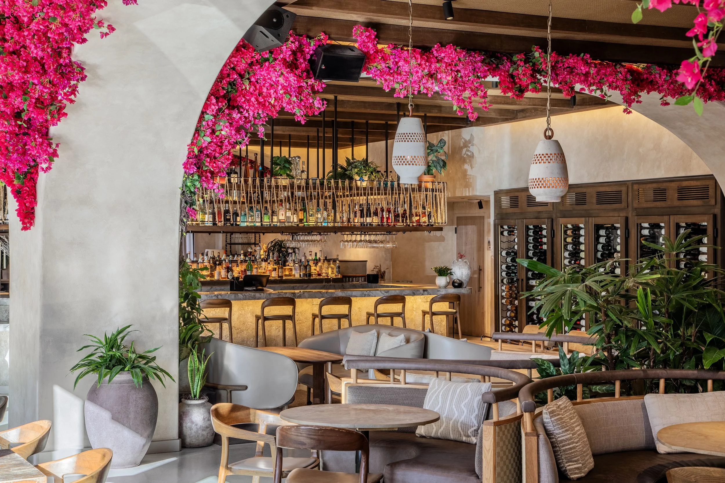 Greek-inspired dining setting of AVA Winter Park in Orlando, Florida.