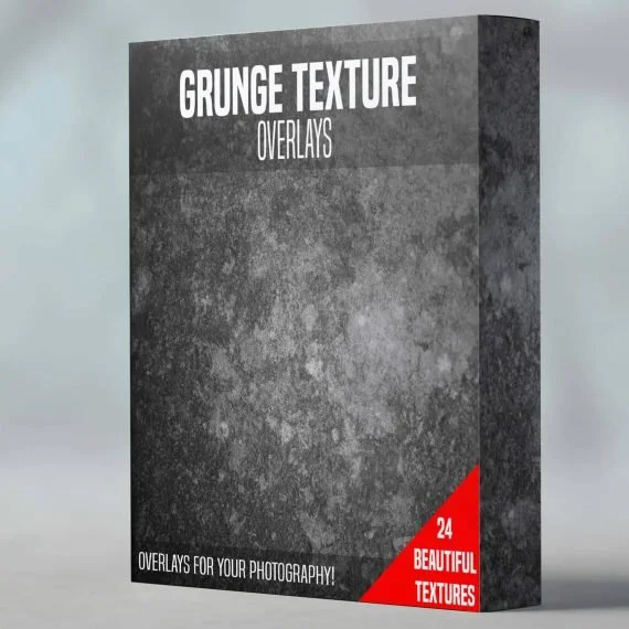 A box of grunge texture overlays for photography, labeled as containing 24 beautiful textures.