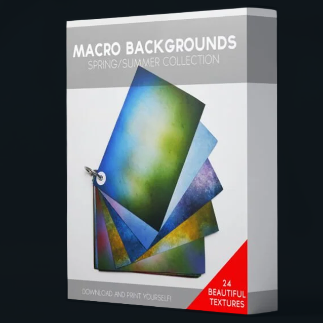 Box of macro background textures for spring and summer, featuring 24 colorful, abstract designs.