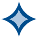 Stylized star-shaped graphic with a light blue center and dark blue outline.