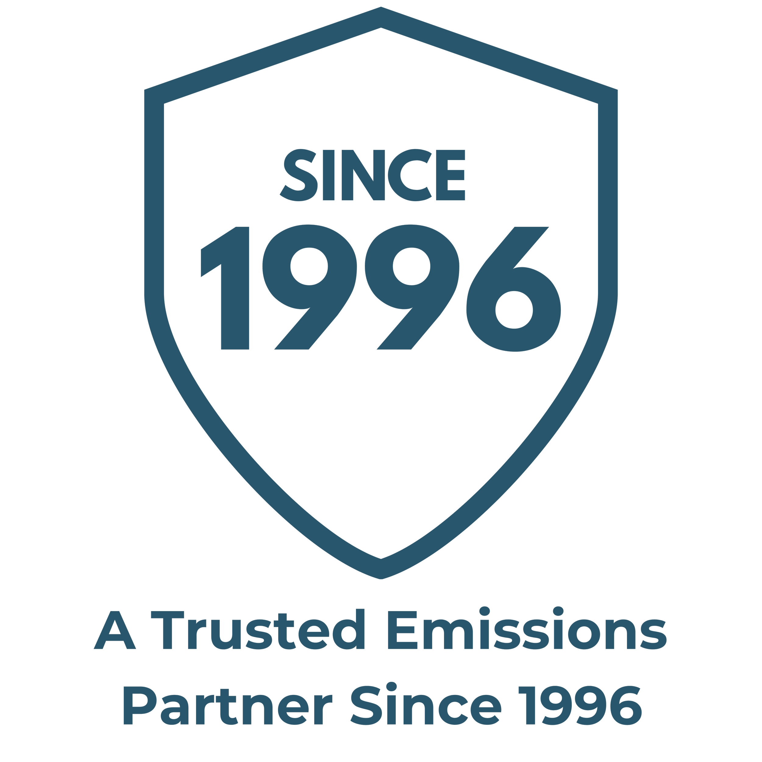 A shield-shaped logo with the words "Since 1996" inside, followed by the phrase "A Trusted Emissions Partner Since 1996" below.