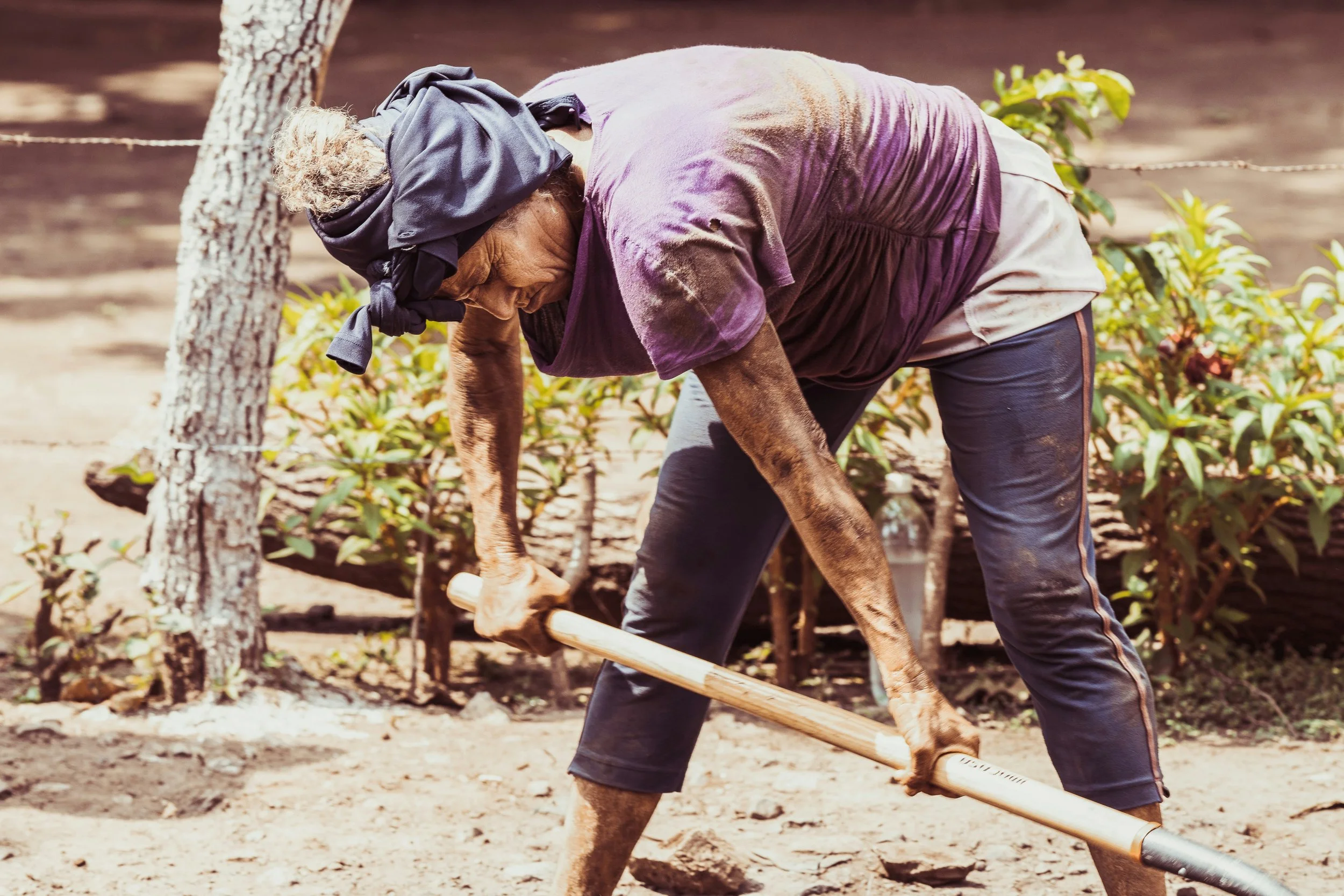 An elderly woman working hard during our mission trip to Nicaragua.