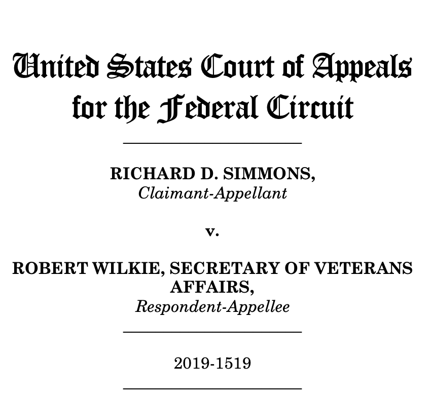 RECENT FEDERAL CIRCUIT DECISION: Simmons v. Wilkie, (Fed. Cir. July 17, 2020)