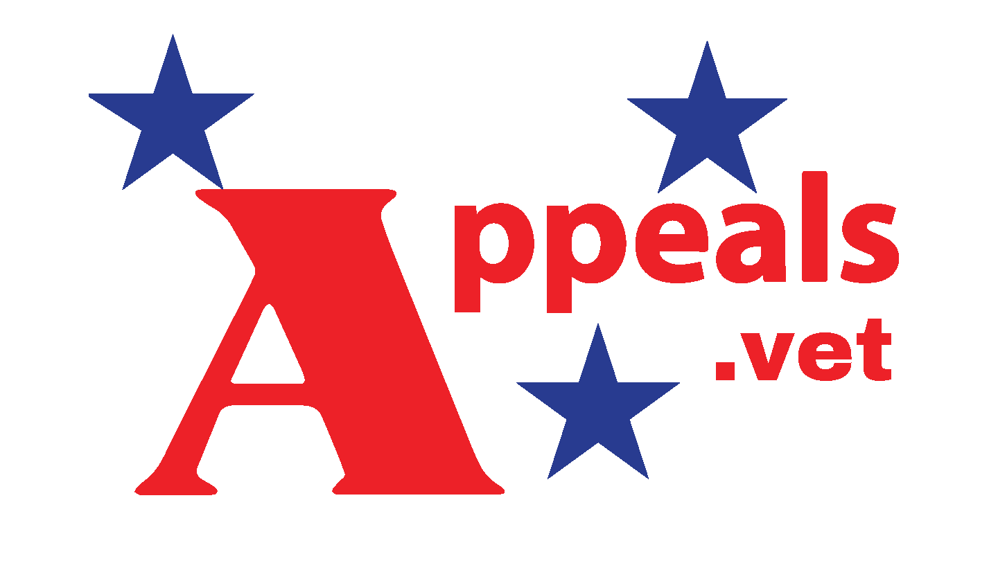Logo for Appeals.vet website with a large red letter A, three blue stars, and the words "appeals" and "vet" in red.