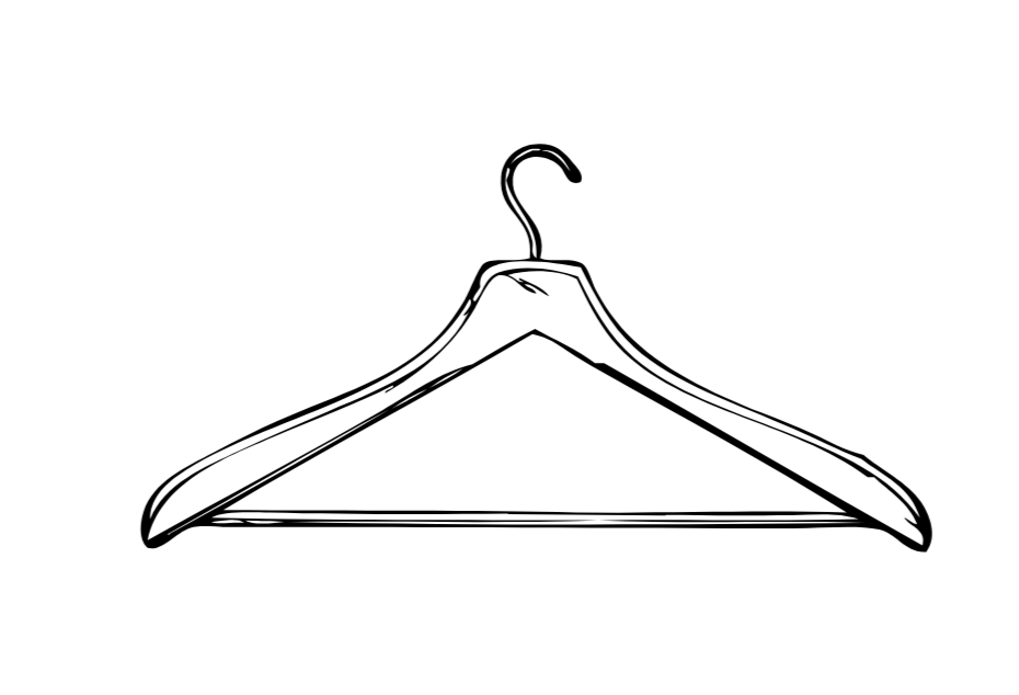 Drawing of a coat hanger against a plain white background.