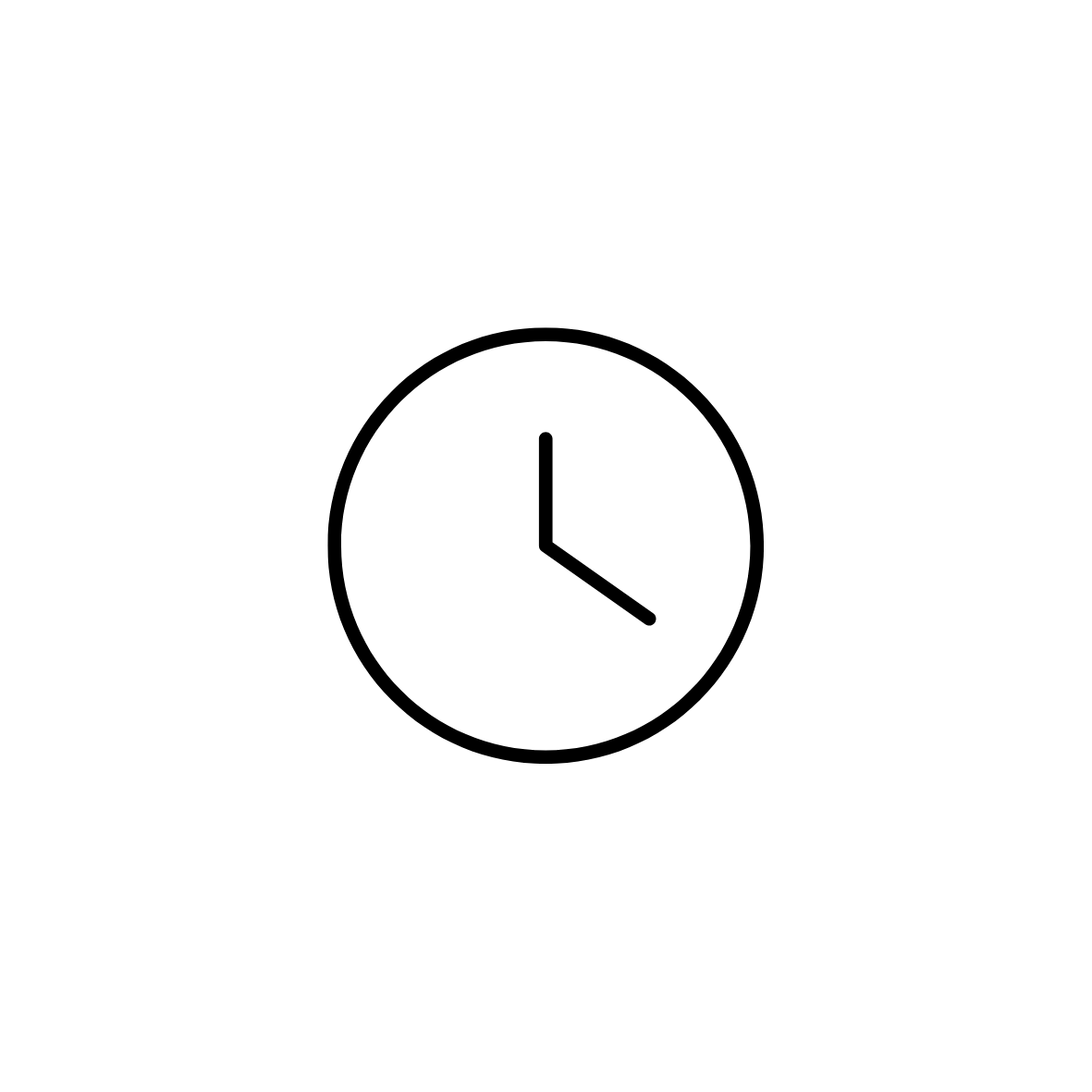 Simple black and white clock icon showing the time as 3:00.