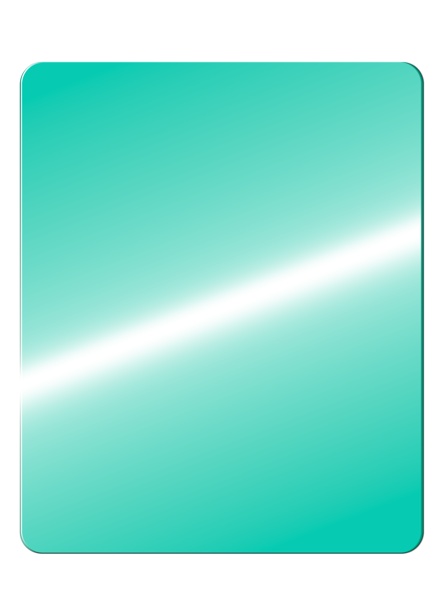 A blank, reflective gaming or trading card with rounded corners, light teal color, and a shiny surface.