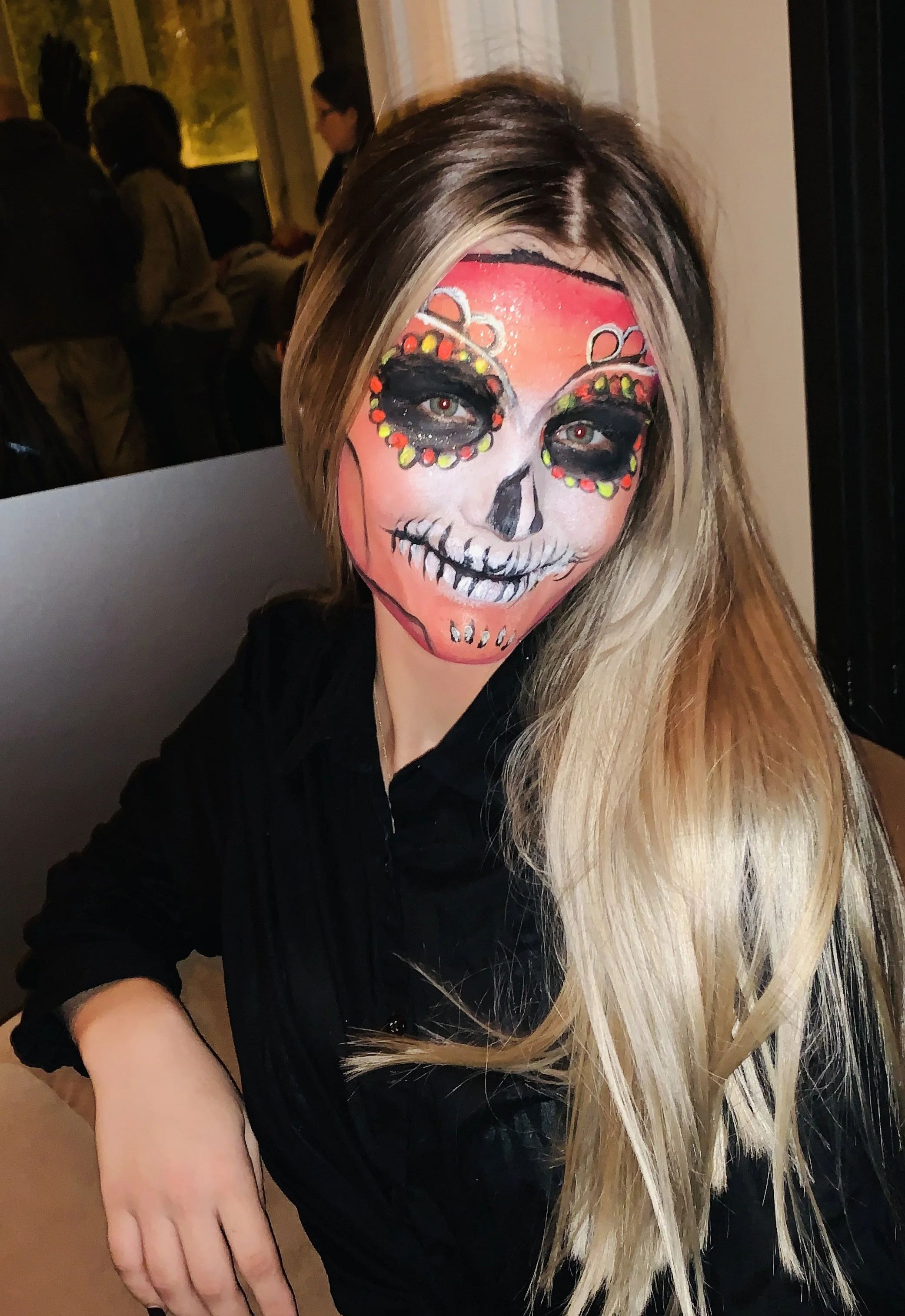 Maquillage halloween squelette femme soirée privé bruxelles.