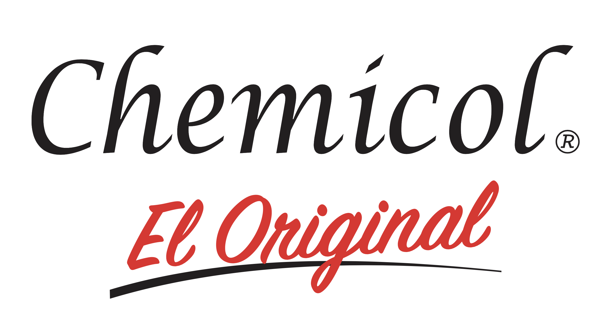 Logo with the word "Chemícol" in black cursive font above the phrase "El Original" in red cursive font, with a black underline.