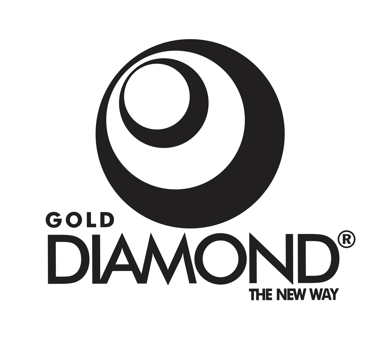 Black and white logo featuring a stylized circular diamond shape with a smaller circle inside. Text reads "GOLD DIAMOND" with "THE NEW WAY" beneath it in smaller font.