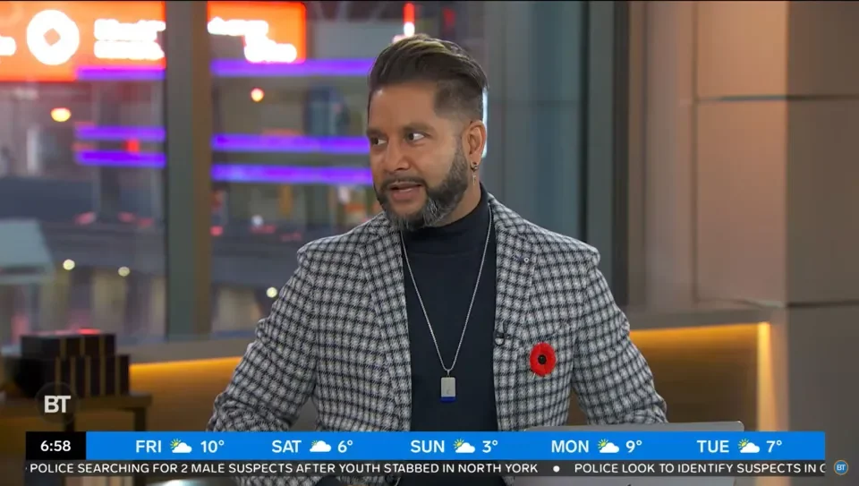 2. Devo Brown on air during a live television appearance for Breakfast Television