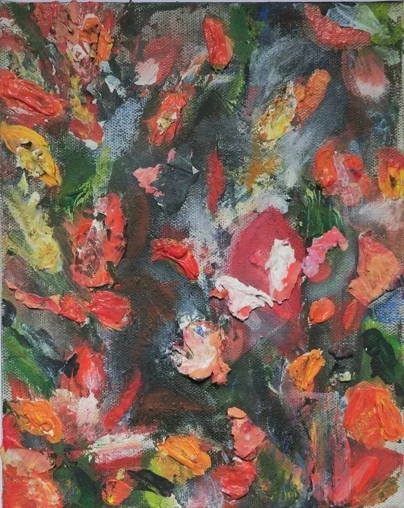 "if there is a
place further from me
I beg you do not go"
(from Nocturne, by Frank O'Hara) (2026)
Acrylic, charcoal, oil, and soft pastel on canvas, 8 x 10 x 3/4 in.