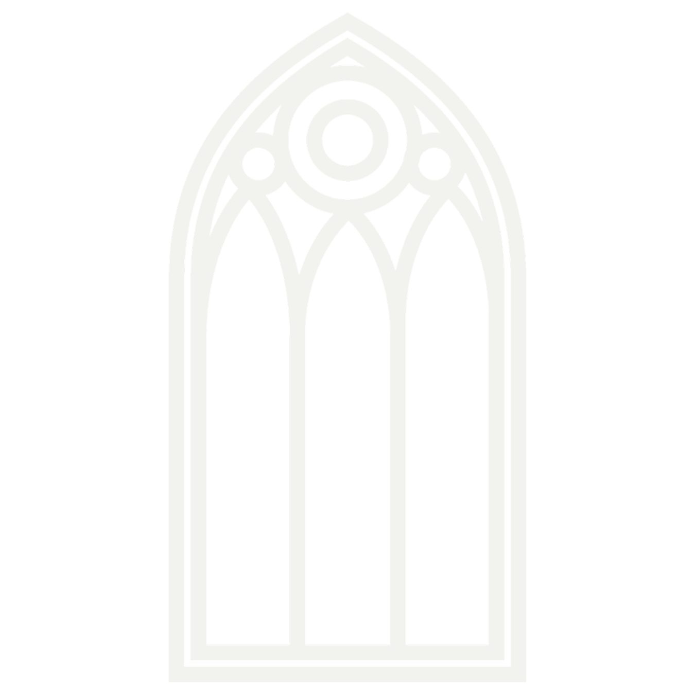 A black and white illustration of a Gothic-style arched window with intricate tracery - the icon in Grace Capital City church's logo.
