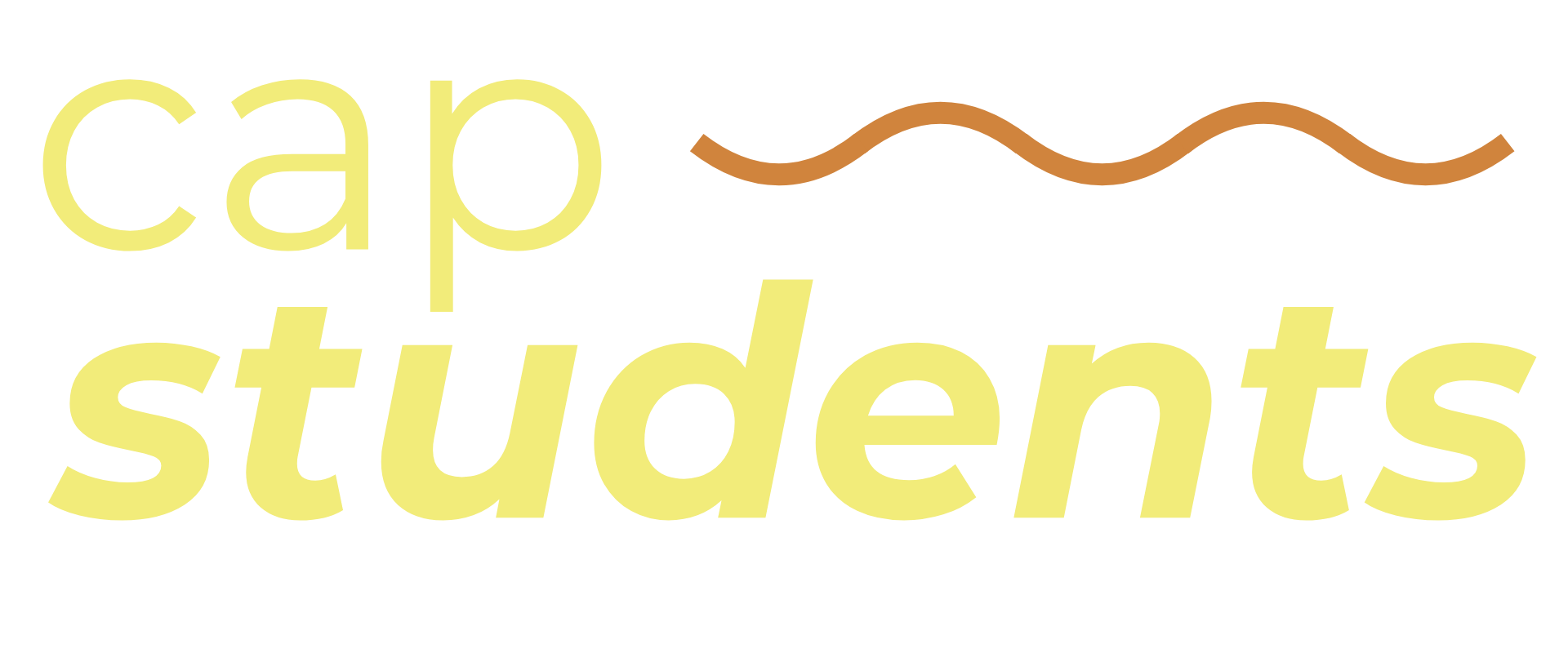 Logo with the words 'cap students' in large yellow text and a brown wavy line above and serves as the Student's Ministry logo for Grace Capital City, a church in Washington, DC.