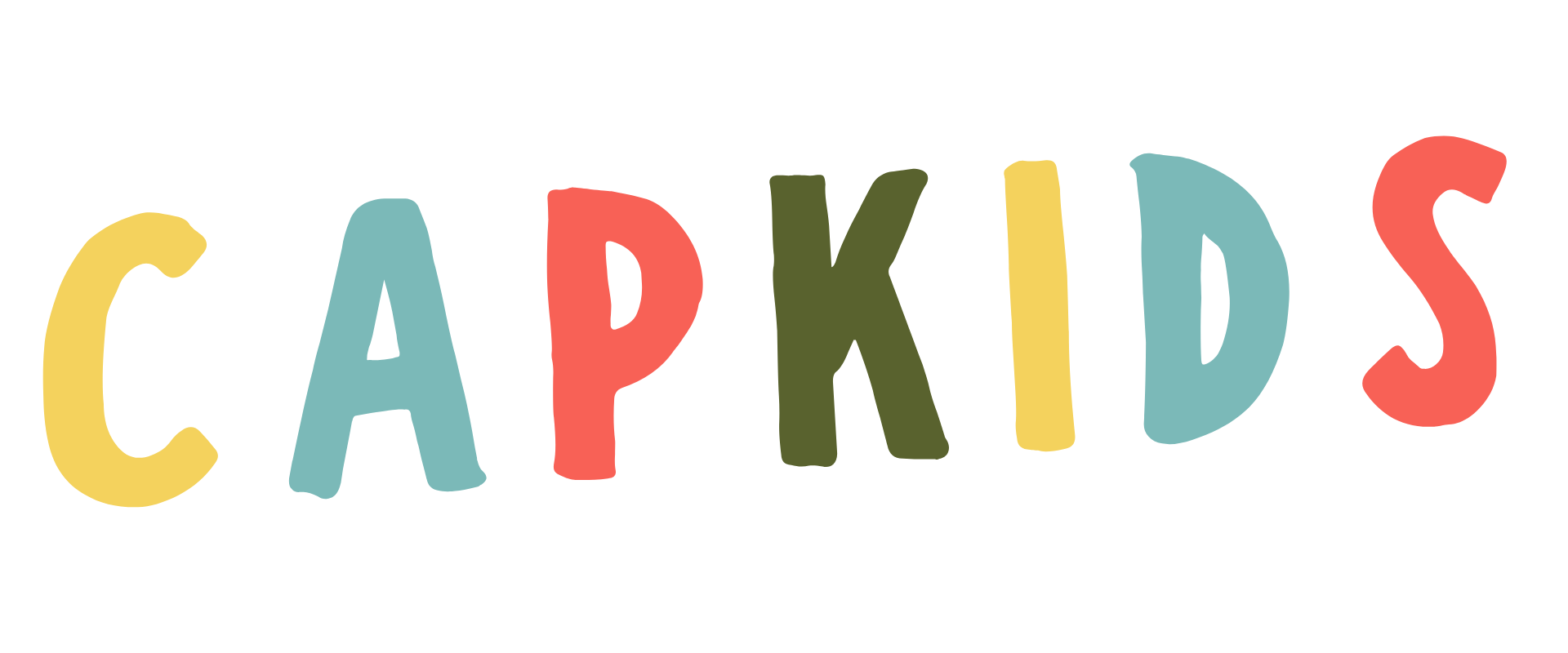 Colorful text spelling out 'CAP KIDS' with each letter in different bright colors on a transparent background and serves at the logo for the Children's Ministry at Grace Capital City, a church in Washington, DC.