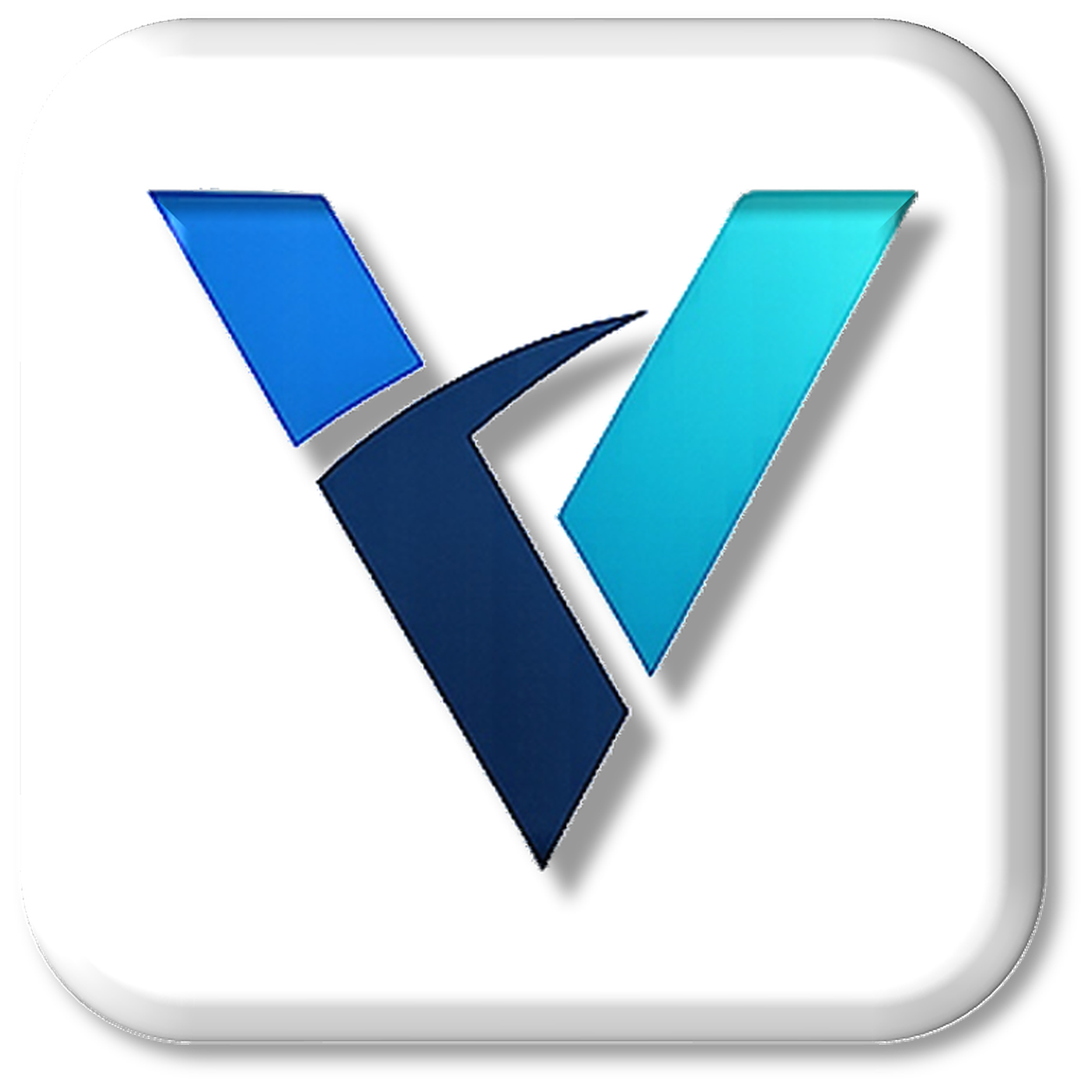 ViaVantage symbol with blue and cyan geometric V shapes on a white rounded badge background.