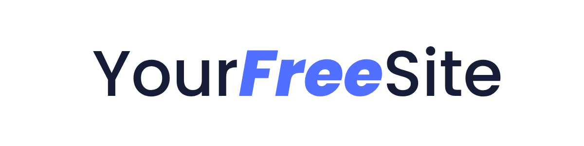 Logo for YourFreeSite with the words 'YourFreeSite' in black and blue font.