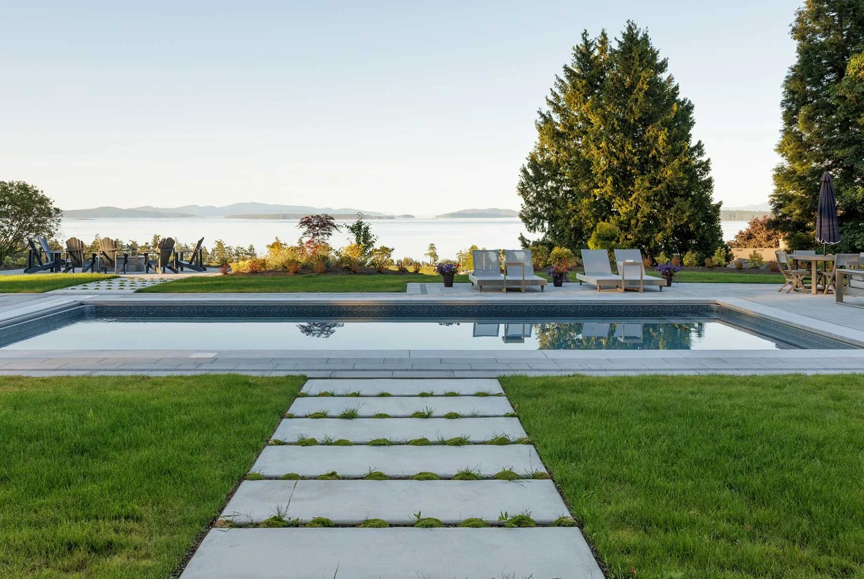 A project photo of pool and masonry work in Sidney BC overlooking the ocean.