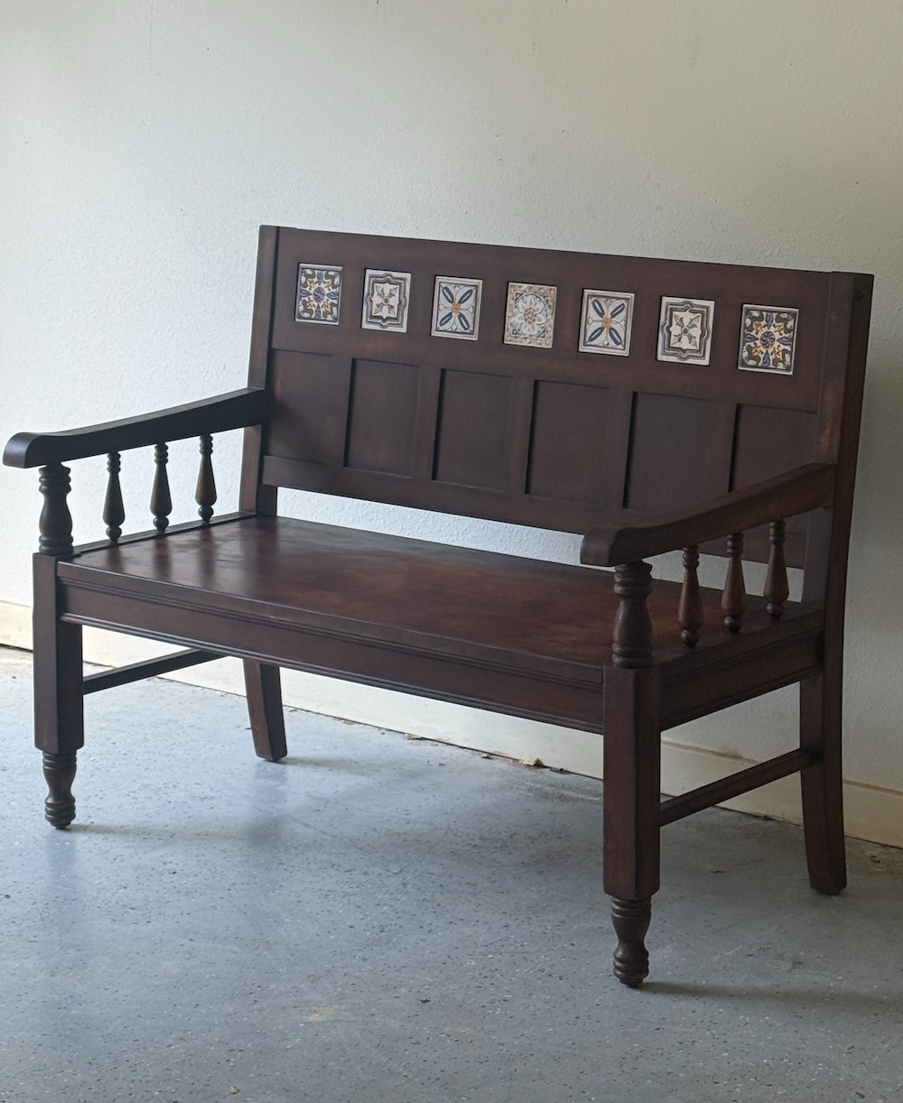 Antique Spanish Revival Tile-Inset Bench, c. 1930s–1940s