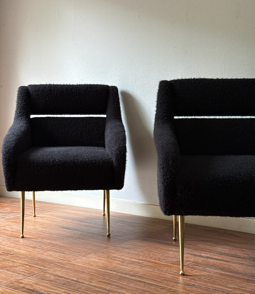 Pair of Italian Black Mohair Lounge Chairs