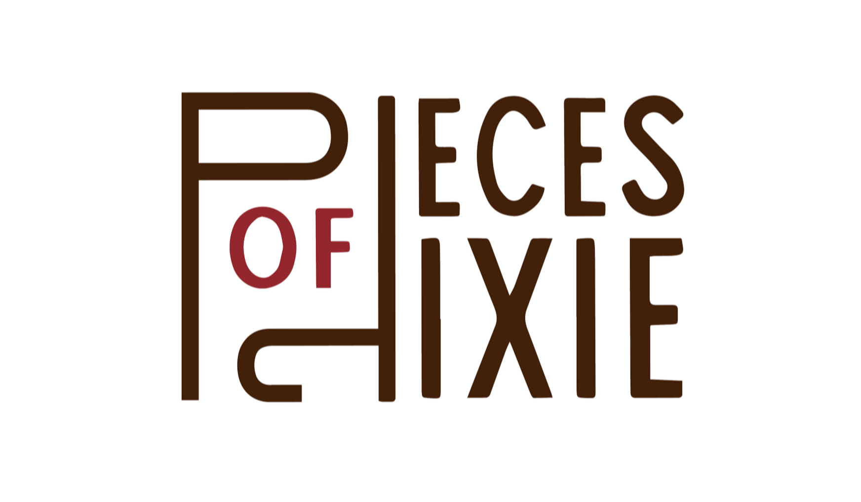 Typography-style logo with the words "Pieces of Lyfe" arranged vertically, with "POS" in small red letters inside the letter "P".