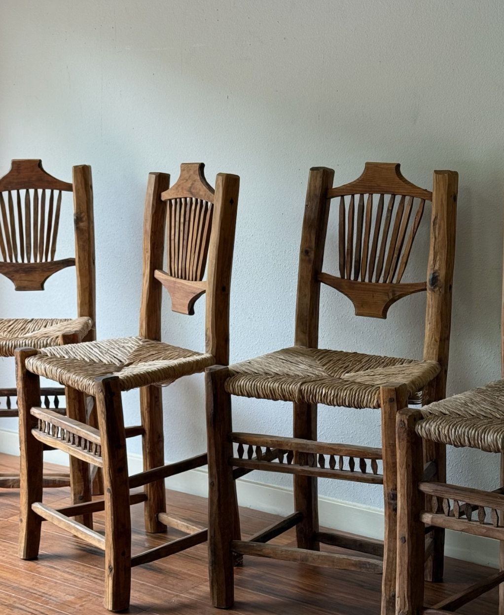 Four Hand carved Seagrass Bar Stools