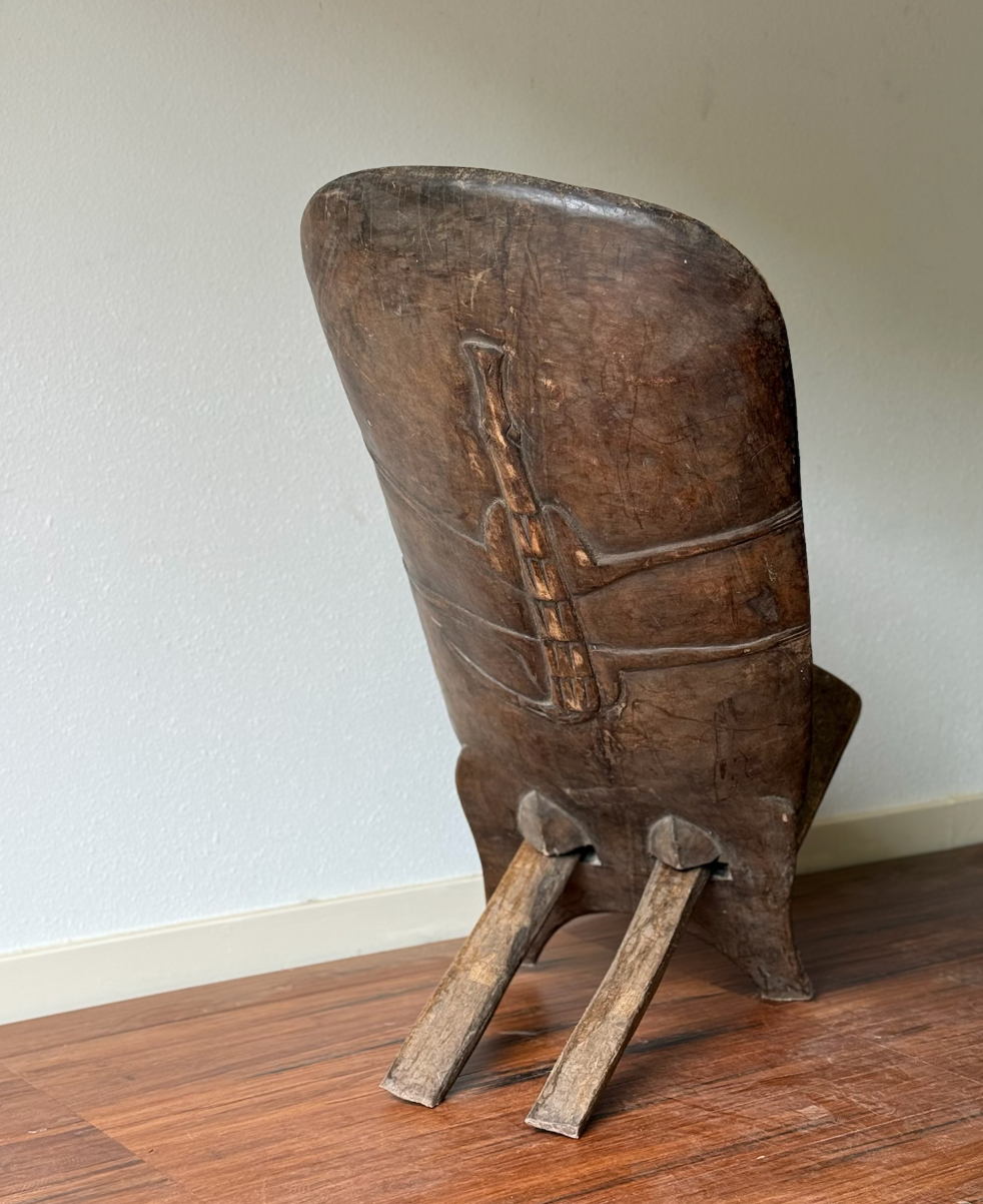 Hand-Carved Senufo African Tribal Decor Stargezer Chair