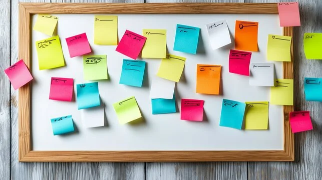 Whiteboard with stick notes