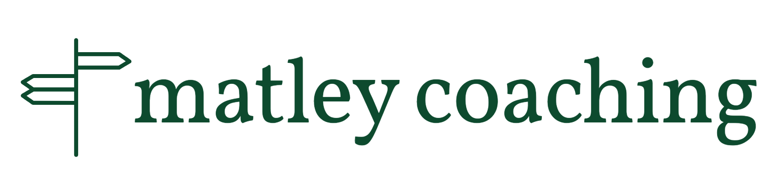Logo for Matley Coaching with a green directional sign icon