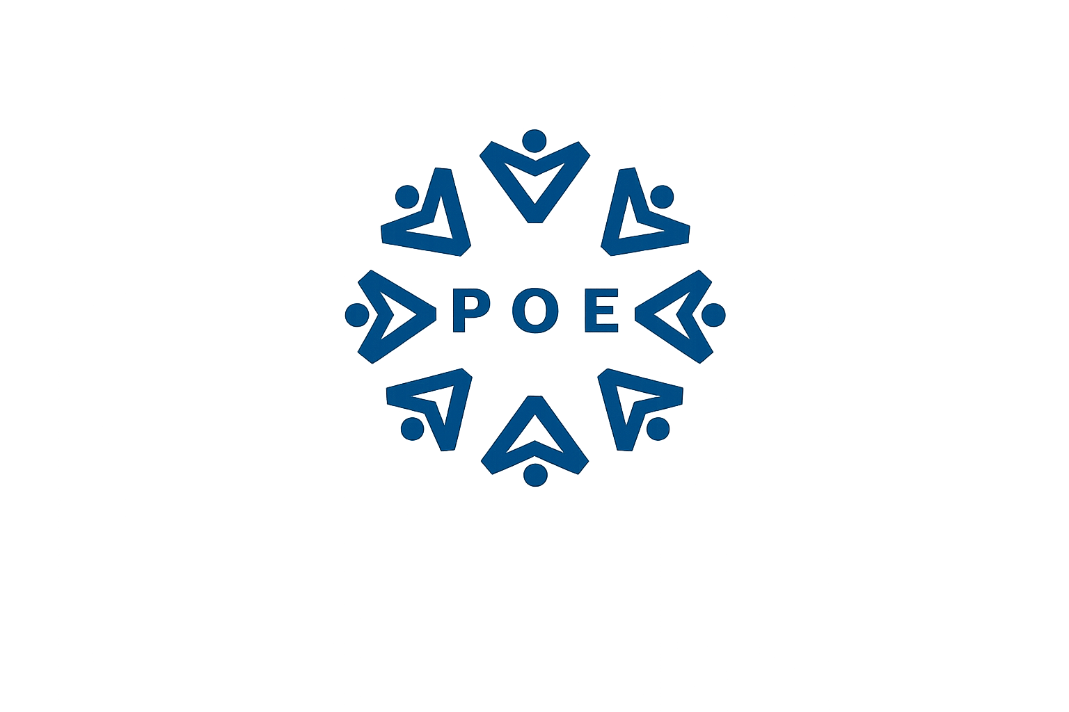 Pend Oreille Events LOGO. Family Resources Guide. Logo of POE with a circular arrangement of blue geometric arrow and circle shapes surrounding the text 'POE' in the center.