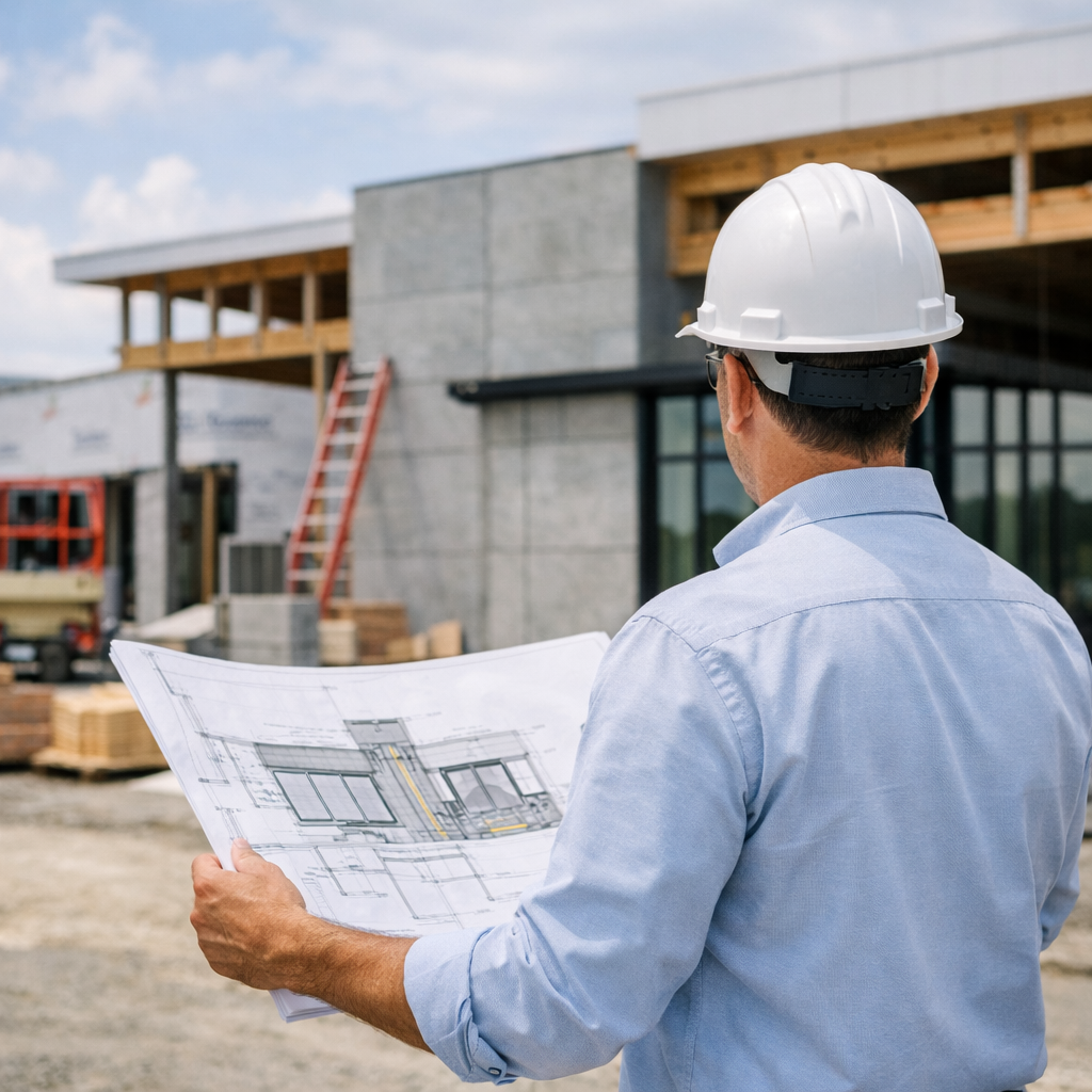 Architectural site visit during construction.