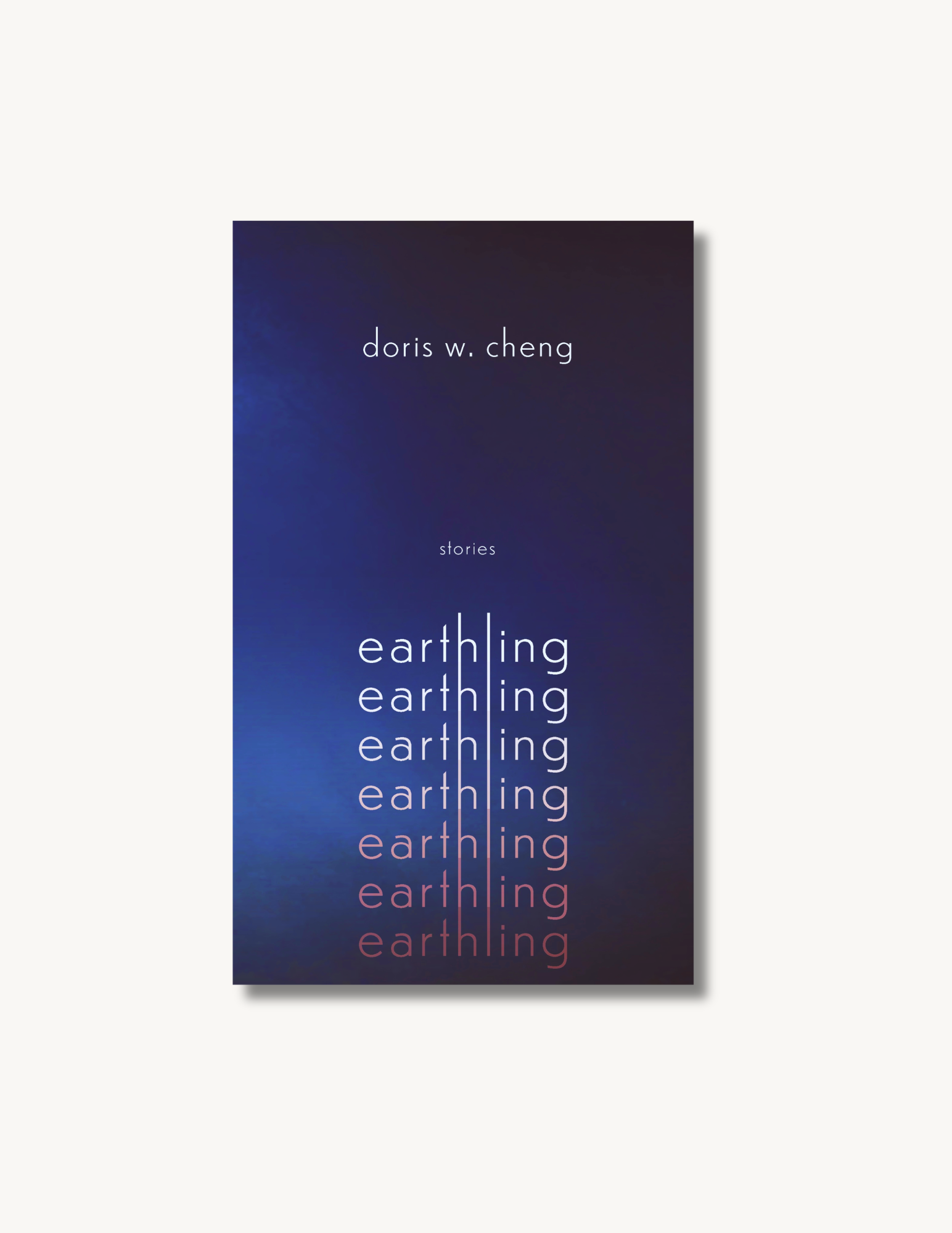 Book cover titled 'earthling' by Doris W. Cheng, with a gradient background and repeated word 'earthling' in different colors.