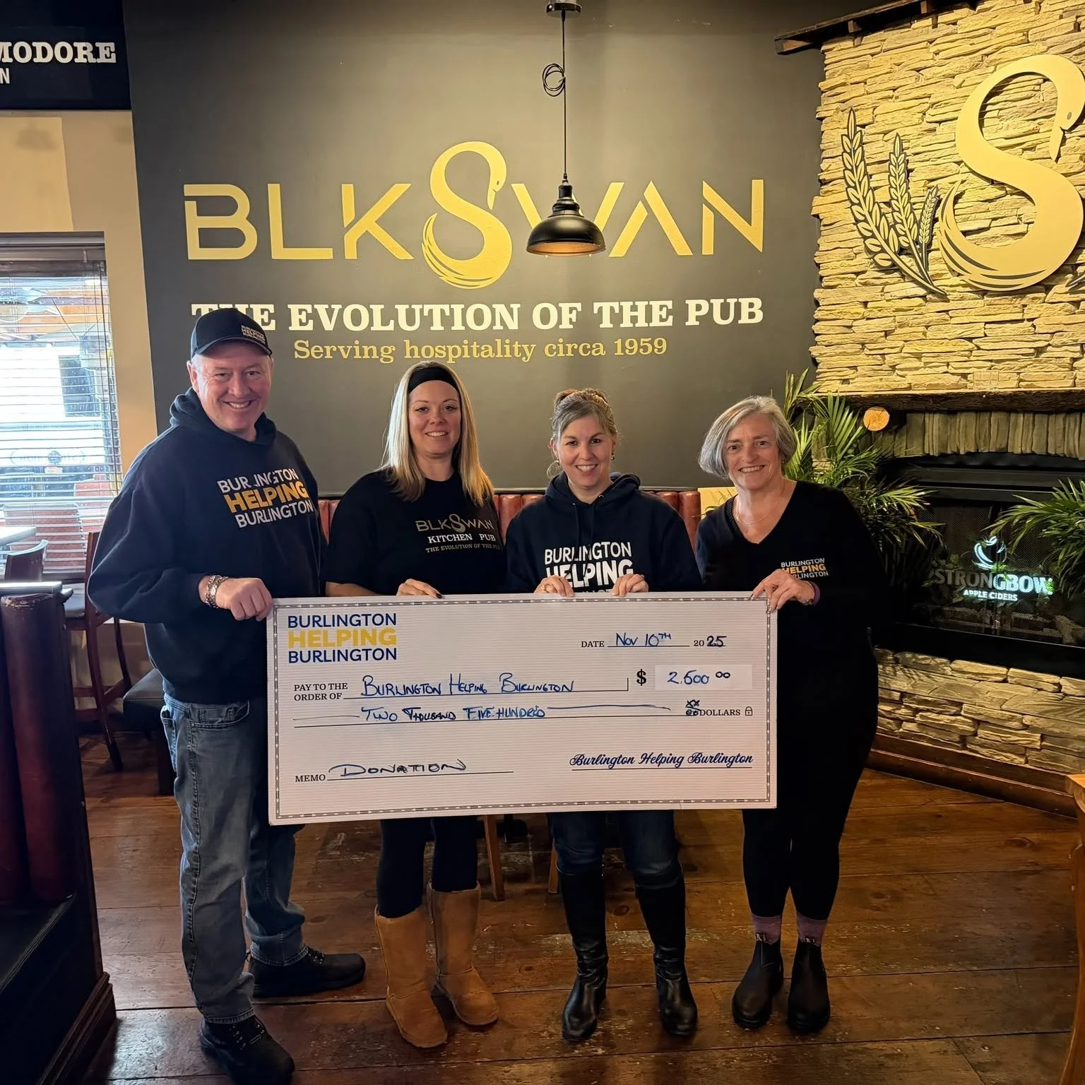The Blk Swan franchise has always supported Burlington Helping Burlington, and we appreciate it immensely.

This is what they do -- they support the community through free dinners, holding charity events, making donations and more. They are a true co