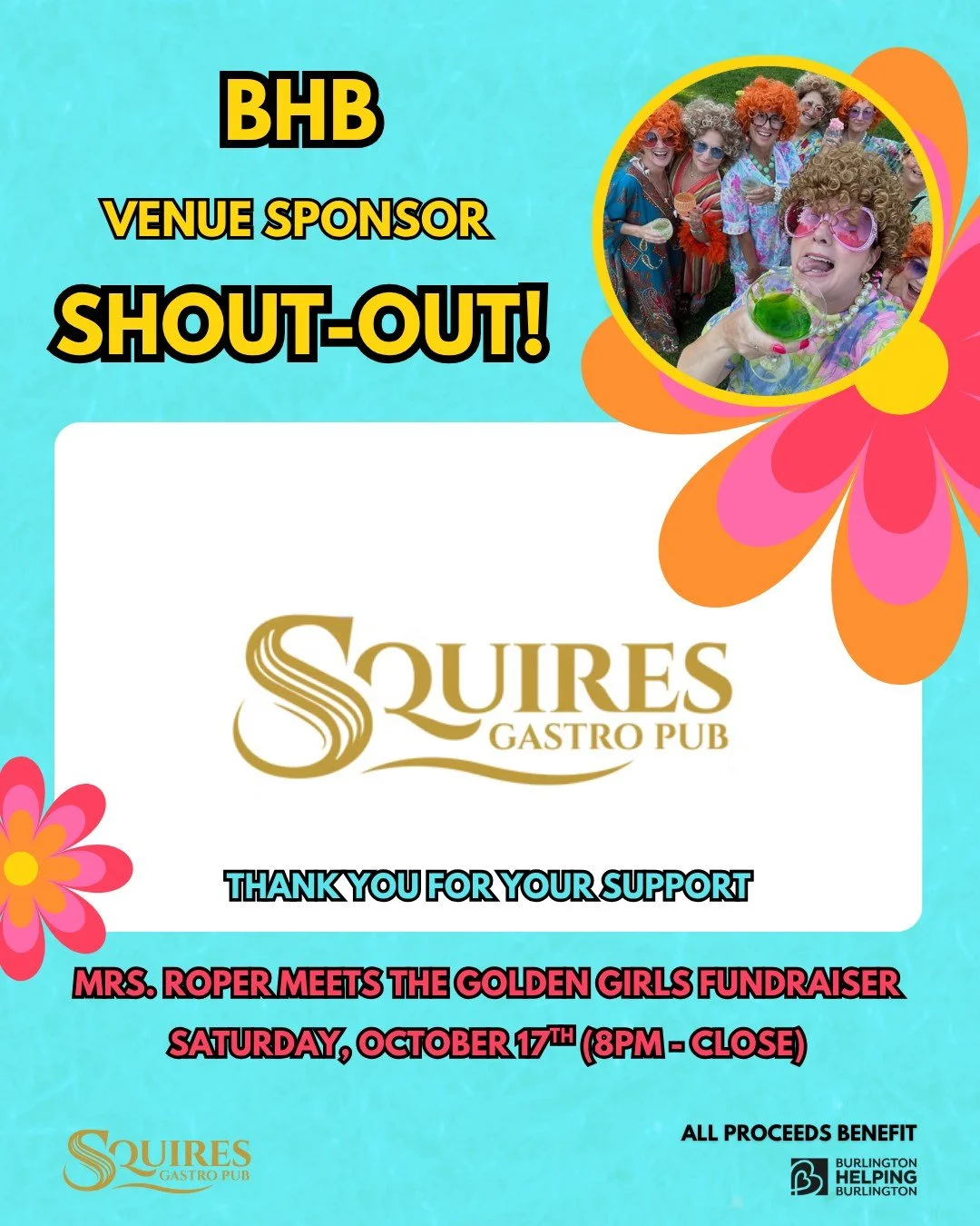 Shout-out to @squirespub for once again being the Venue Sponsor for our annual Mrs. Roper party on October 17!

Squires is a fabulous venue for this event, and your ticket includes some of their delicious appetizers.

If your business would like to j