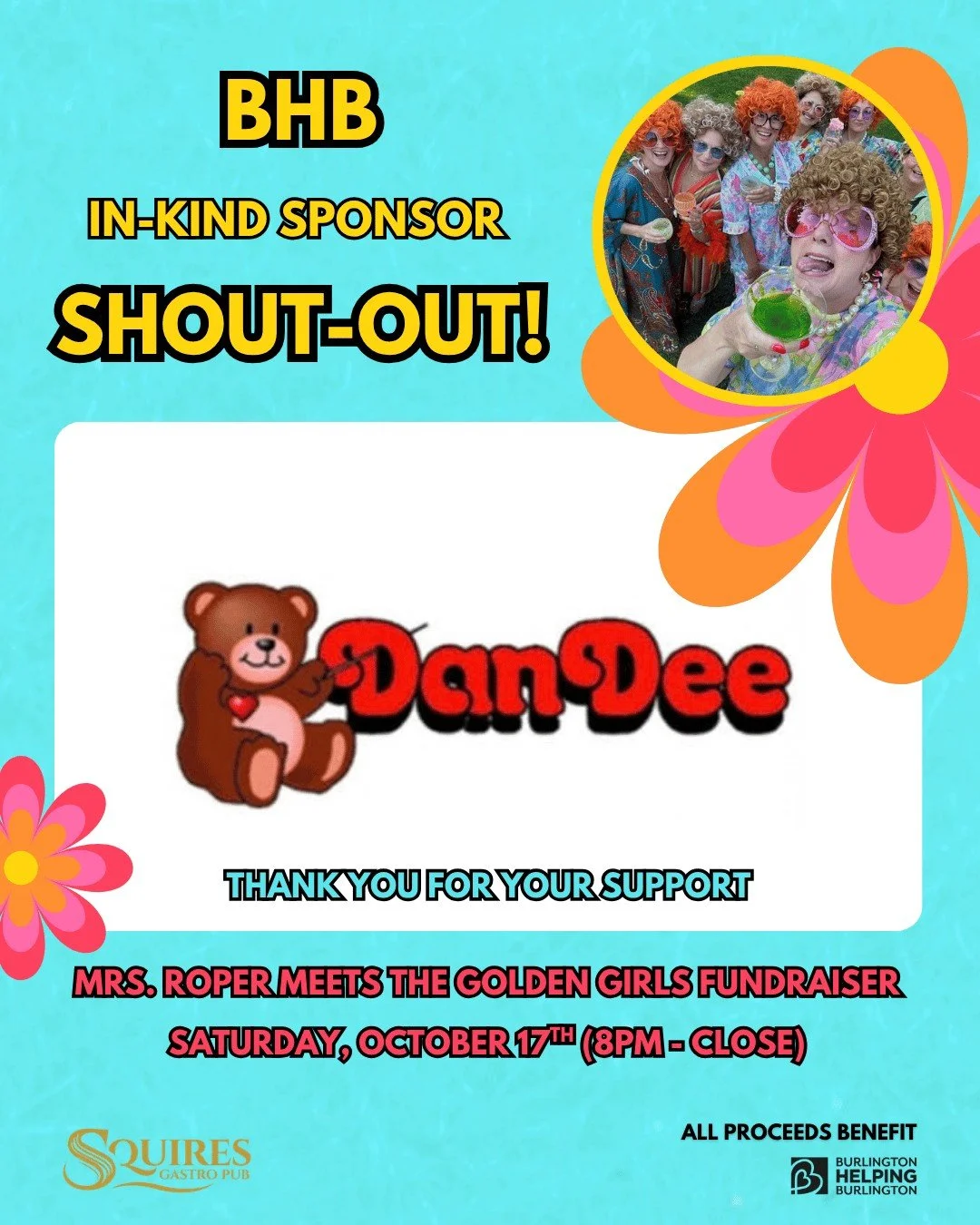 Thank you so much to @dandeeinternational for a generous in-kind donation in support of our upcoming "Mrs Roper Meets the Golden Girls" fundraiser!

We will have some many amazing prizes to be won, including one full of DanDee products!

Ge