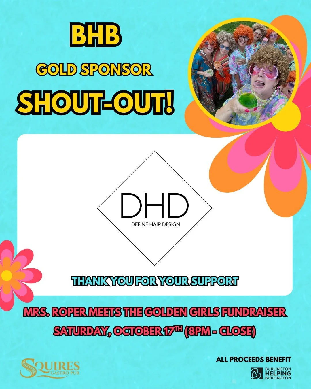 A huge shout-out of thanks to @definehairdesign, a gold sponsor for our upcoming "Mrs. Roper Meets The Golden Girls" fundraiser on October 17.

Even if you don't have a mass of red curls like Helen Roper, the team at Define Hair Design will