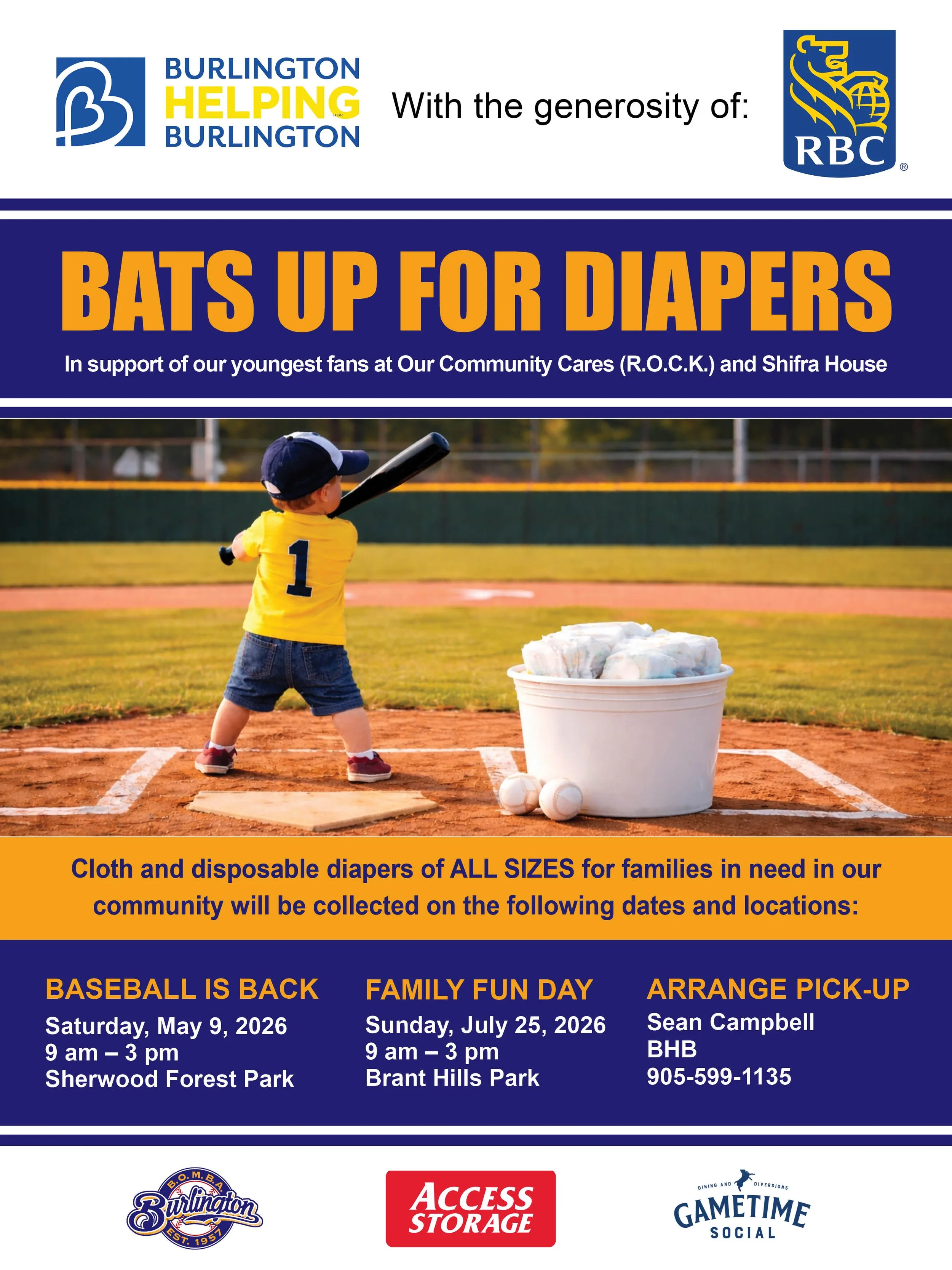 Flyer for first ever diaper drive for Shifra Homes and OCC (a division of R.O.C.K.), sponsored by RBC.