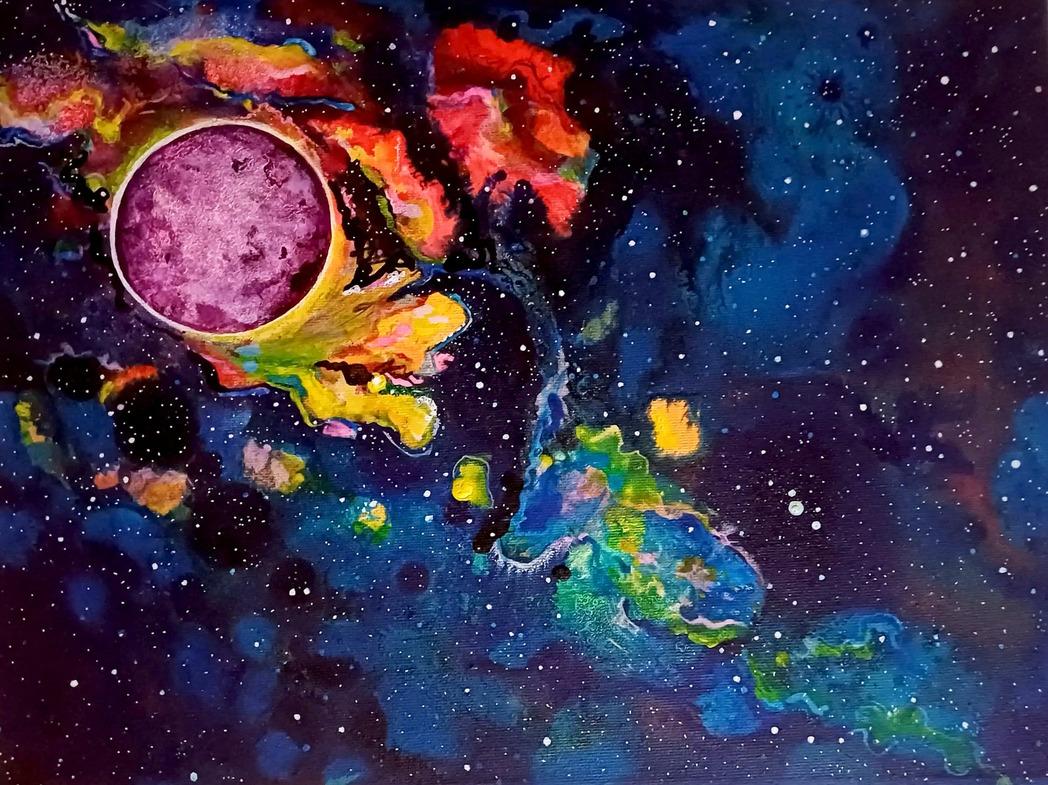 purple planet rainbow nebula sky blue