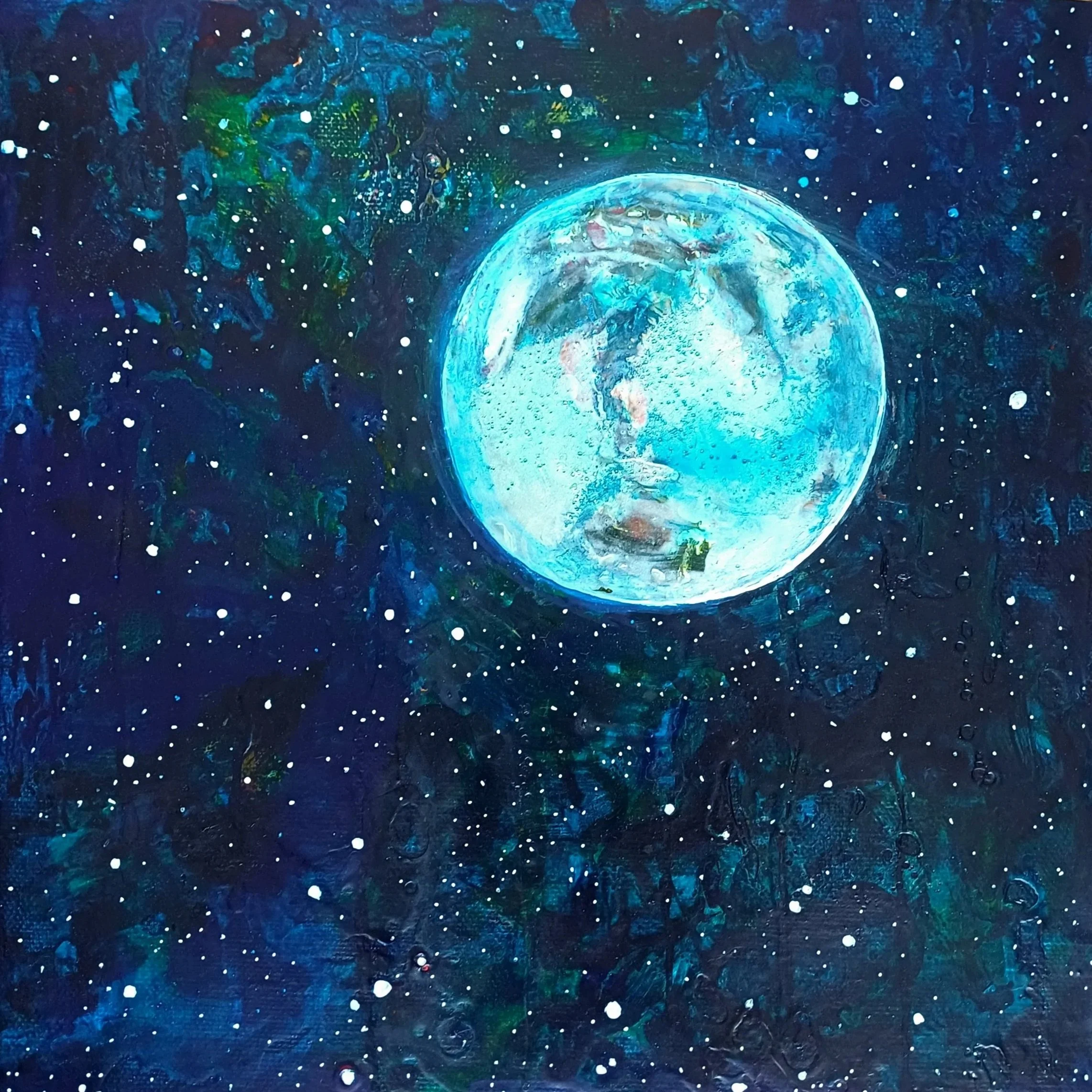 Moon with stars ORIGINAL ART by Amy Hooton