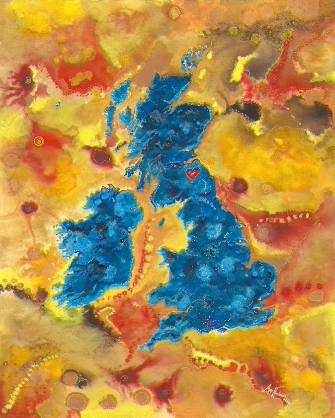 British Isles Map with Heart over Edinburgh giclee print by Amy Hooton