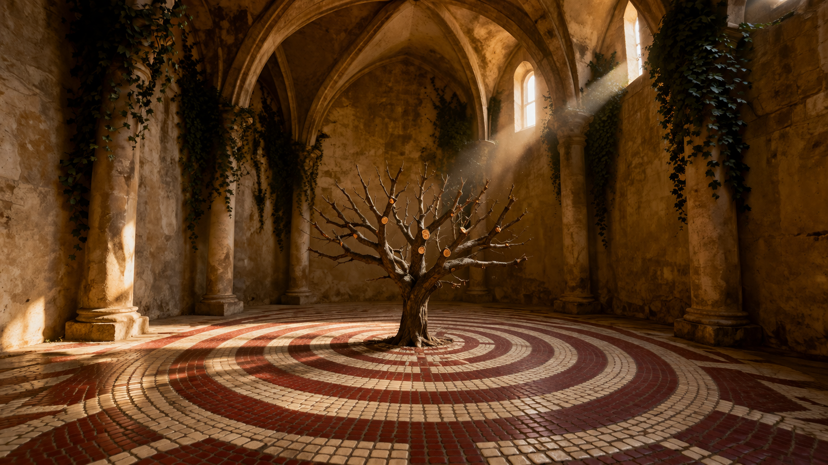 The Giving Tree — Interior with Concentric Floor and Pruned Branches